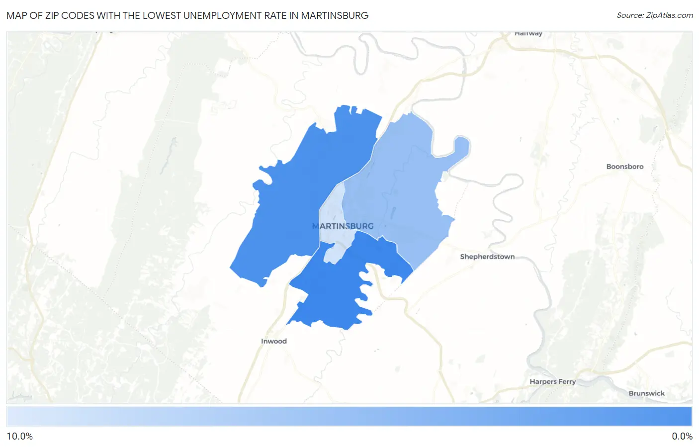 Zip Codes with the Lowest Unemployment Rate in Martinsburg Map
