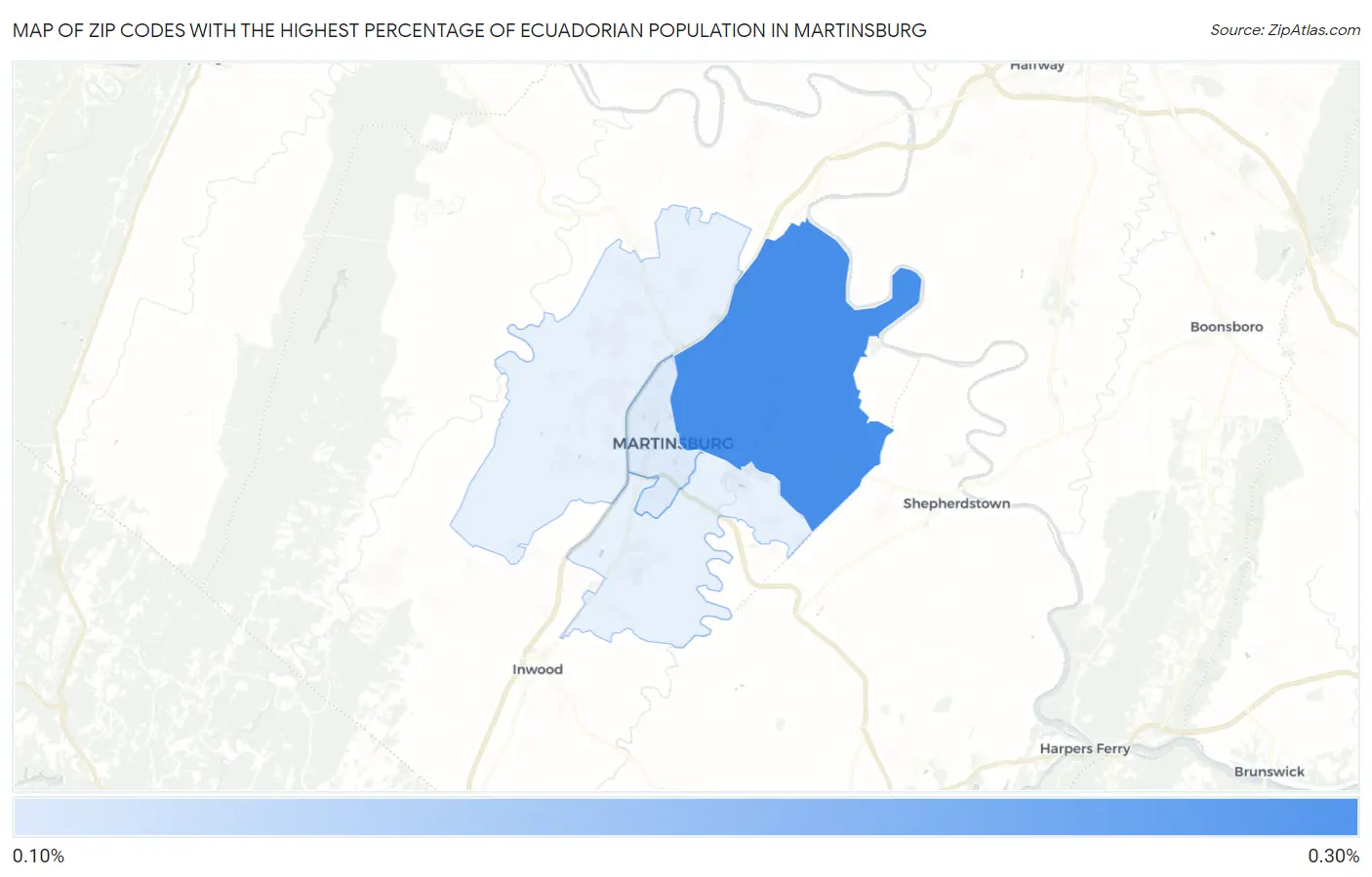 Zip Codes with the Highest Percentage of Ecuadorian Population in Martinsburg Map