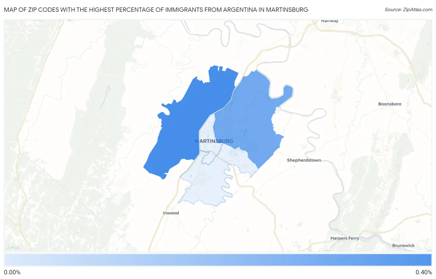 Zip Codes with the Highest Percentage of Immigrants from Argentina in Martinsburg Map