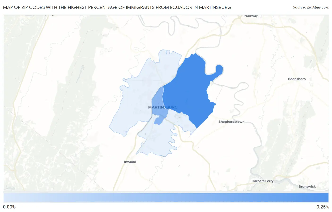Zip Codes with the Highest Percentage of Immigrants from Ecuador in Martinsburg Map
