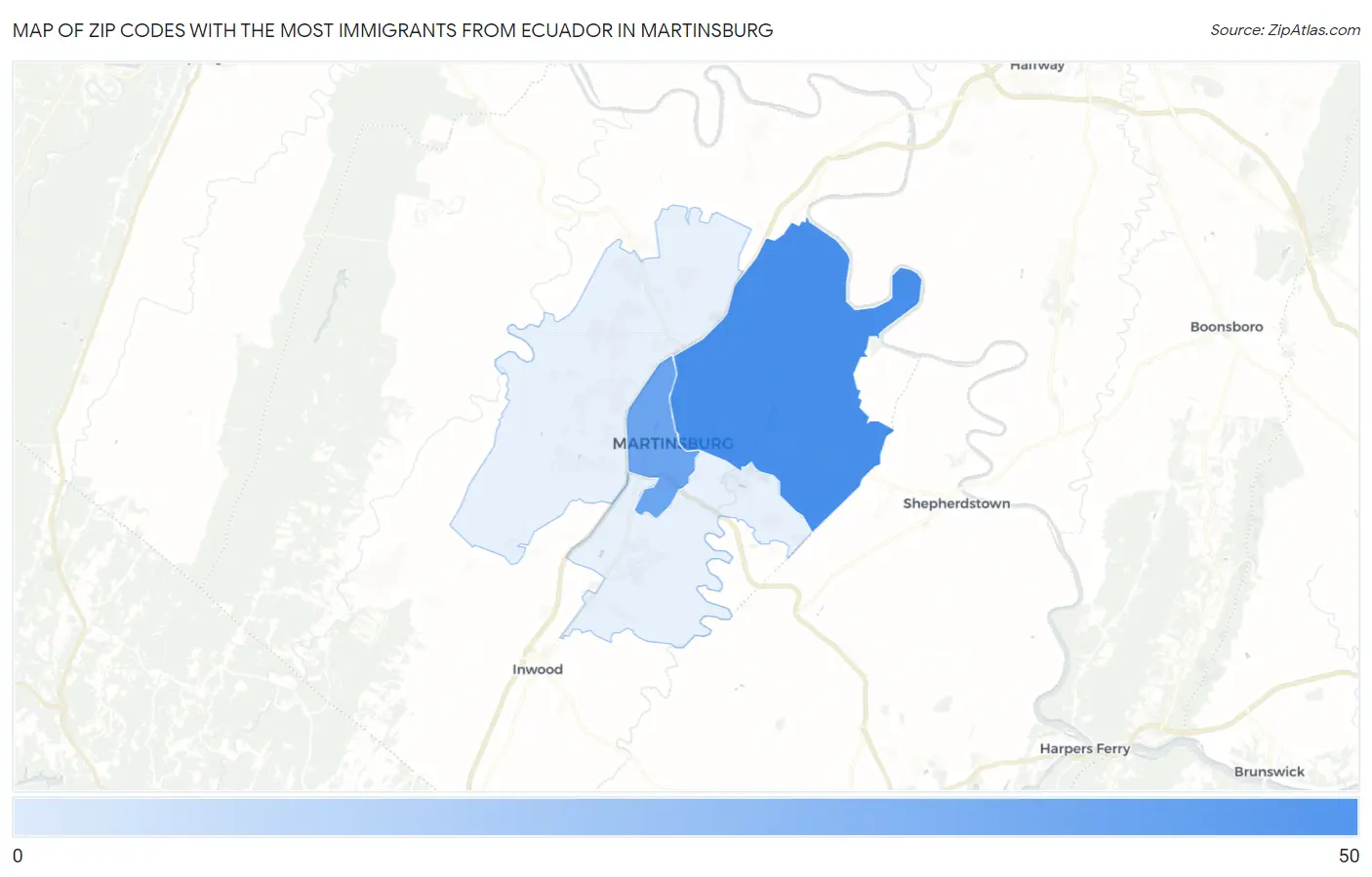 Zip Codes with the Most Immigrants from Ecuador in Martinsburg Map