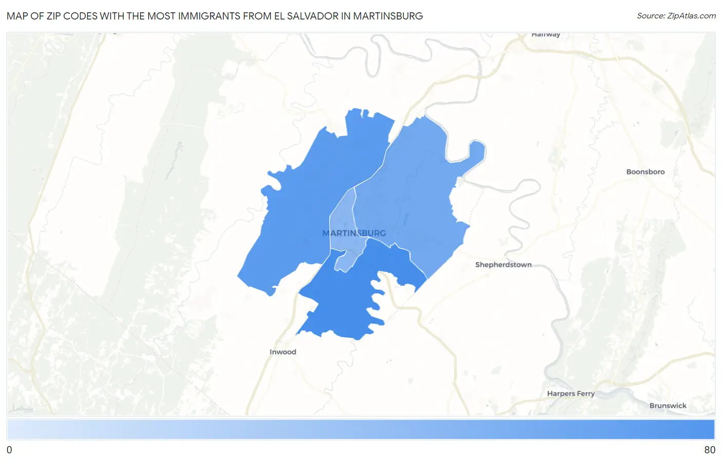 Zip Codes with the Most Immigrants from El Salvador in Martinsburg Map