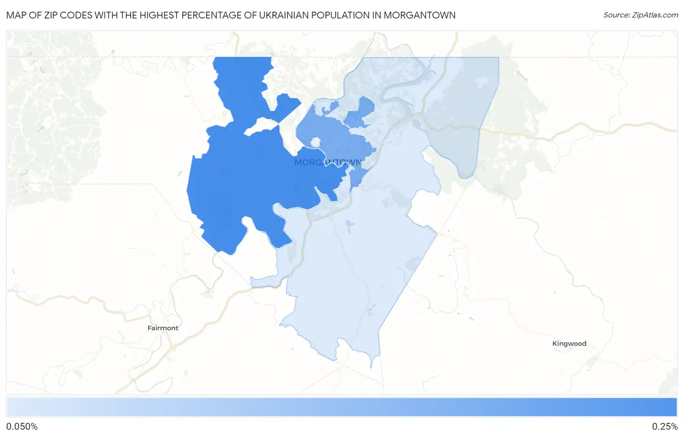 Zip Codes with the Highest Percentage of Ukrainian Population in Morgantown Map