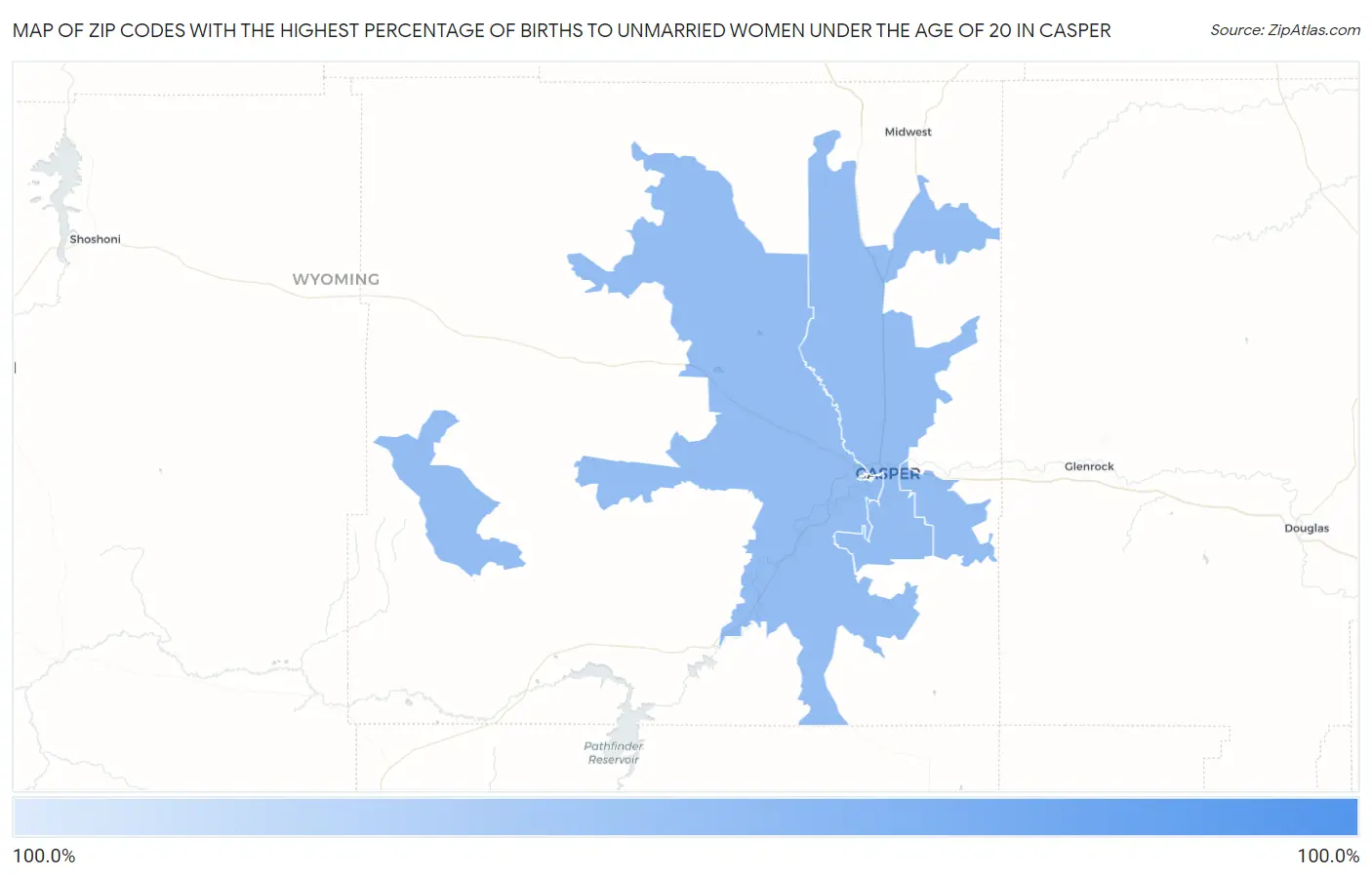 Zip Codes with the Highest Percentage of Births to Unmarried Women under the Age of 20 in Casper Map
