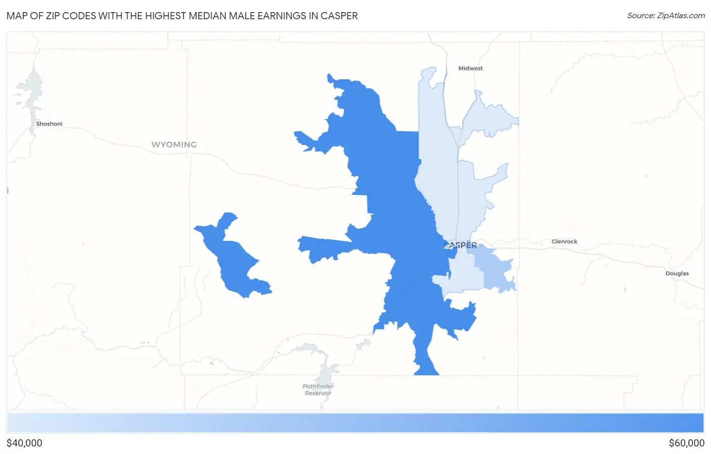 Zip Codes with the Highest Median Male Earnings in Casper Map