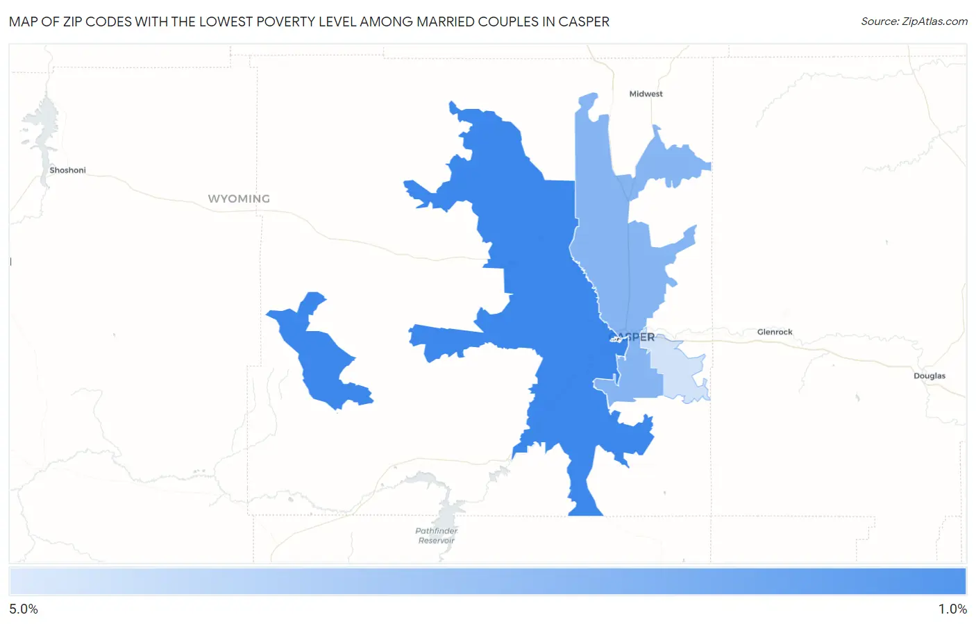 Zip Codes with the Lowest Poverty Level Among Married Couples in Casper Map