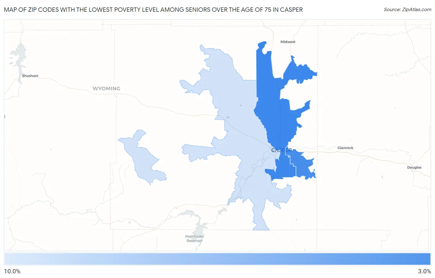 Zip Codes with the Lowest Poverty Level Among Seniors Over the Age of 75 in Casper Map