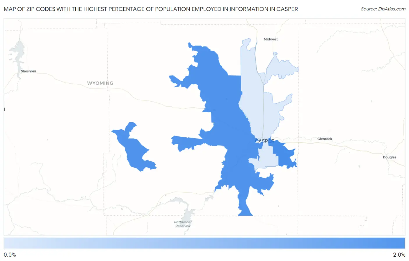Zip Codes with the Highest Percentage of Population Employed in Information in Casper Map