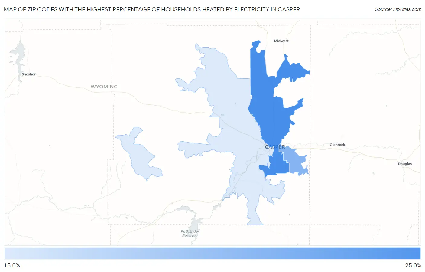 Zip Codes with the Highest Percentage of Households Heated by Electricity in Casper Map