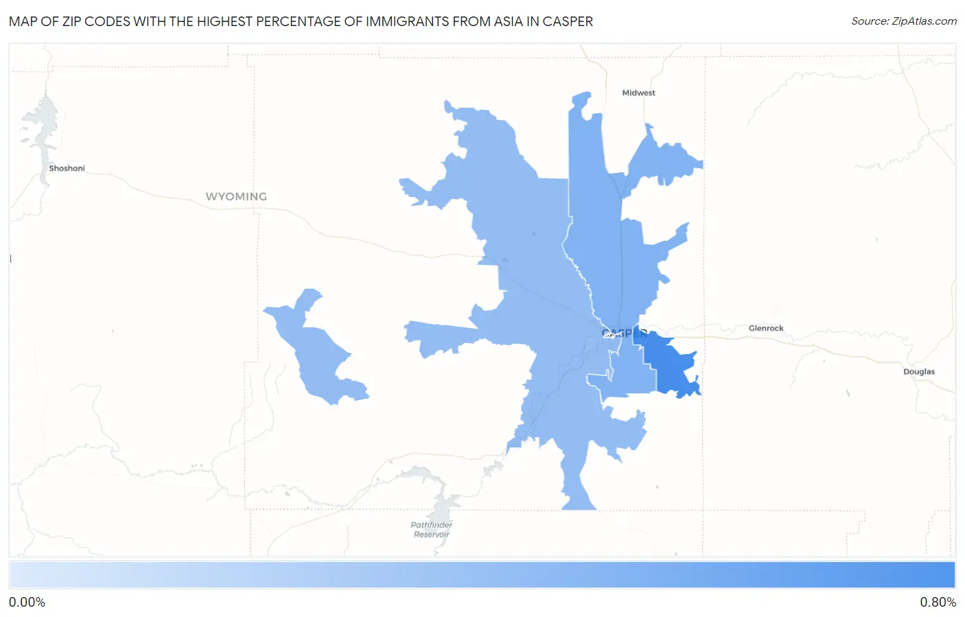 Zip Codes with the Highest Percentage of Immigrants from Asia in Casper Map