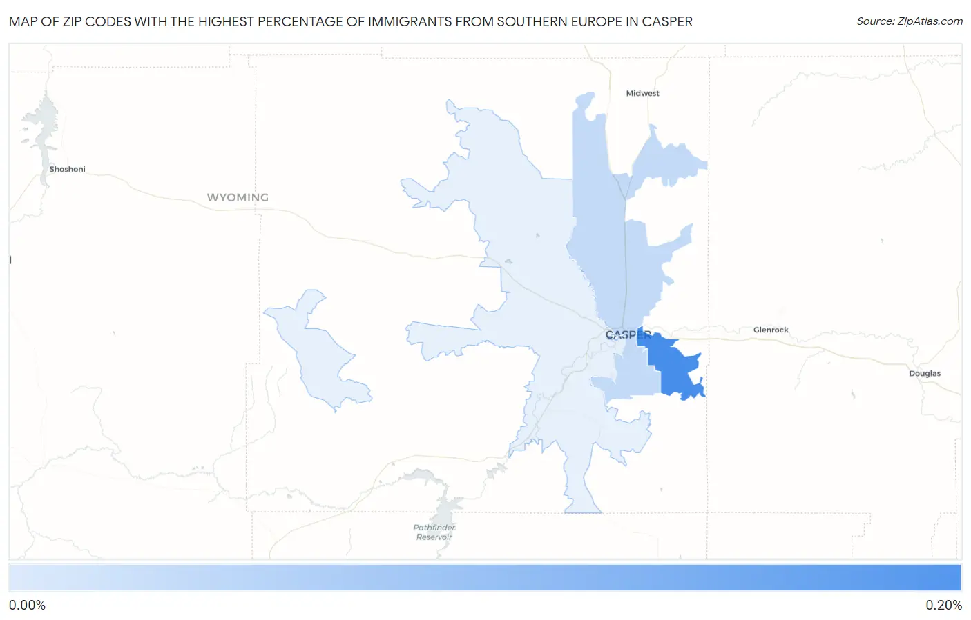 Zip Codes with the Highest Percentage of Immigrants from Southern Europe in Casper Map