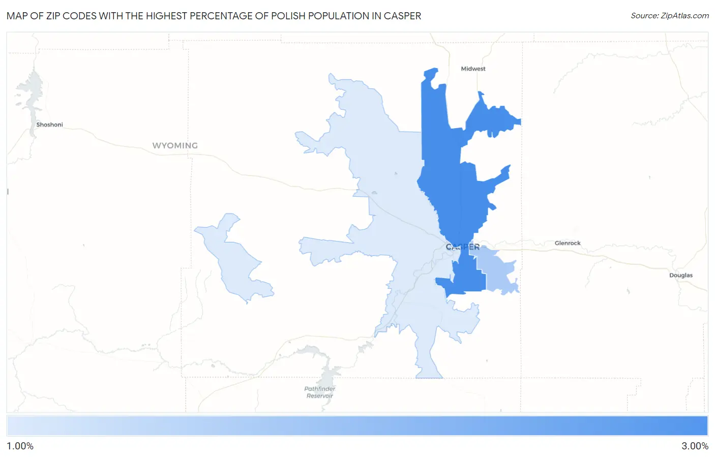Zip Codes with the Highest Percentage of Polish Population in Casper Map