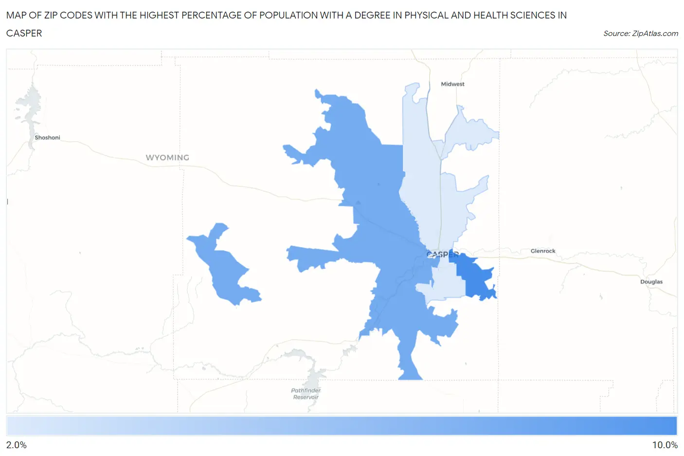 Zip Codes with the Highest Percentage of Population with a Degree in Physical and Health Sciences in Casper Map