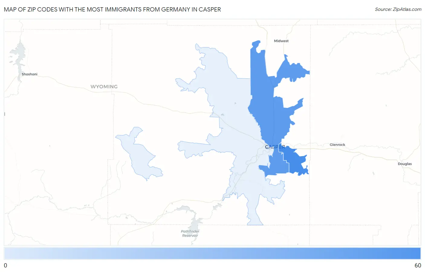 Zip Codes with the Most Immigrants from Germany in Casper Map