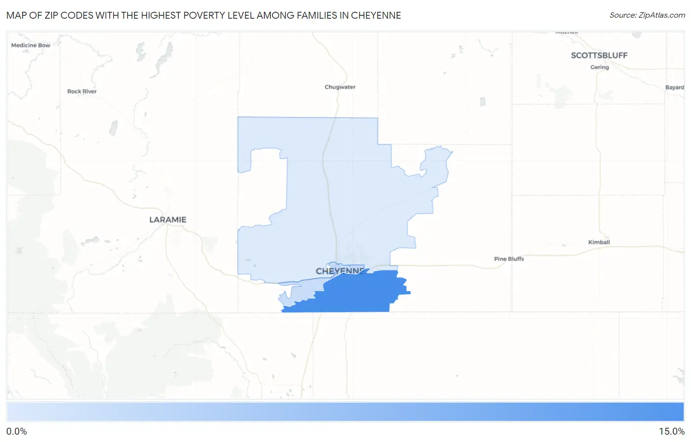 Zip Codes with the Highest Poverty Level Among Families in Cheyenne Map