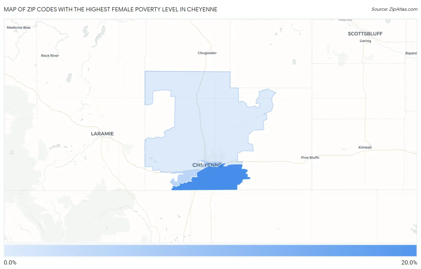 Zip Codes with the Highest Female Poverty Level in Cheyenne Map