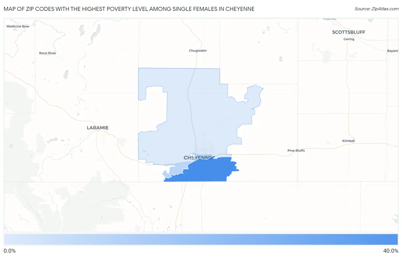 Zip Codes with the Highest Poverty Level Among Single Females in Cheyenne Map