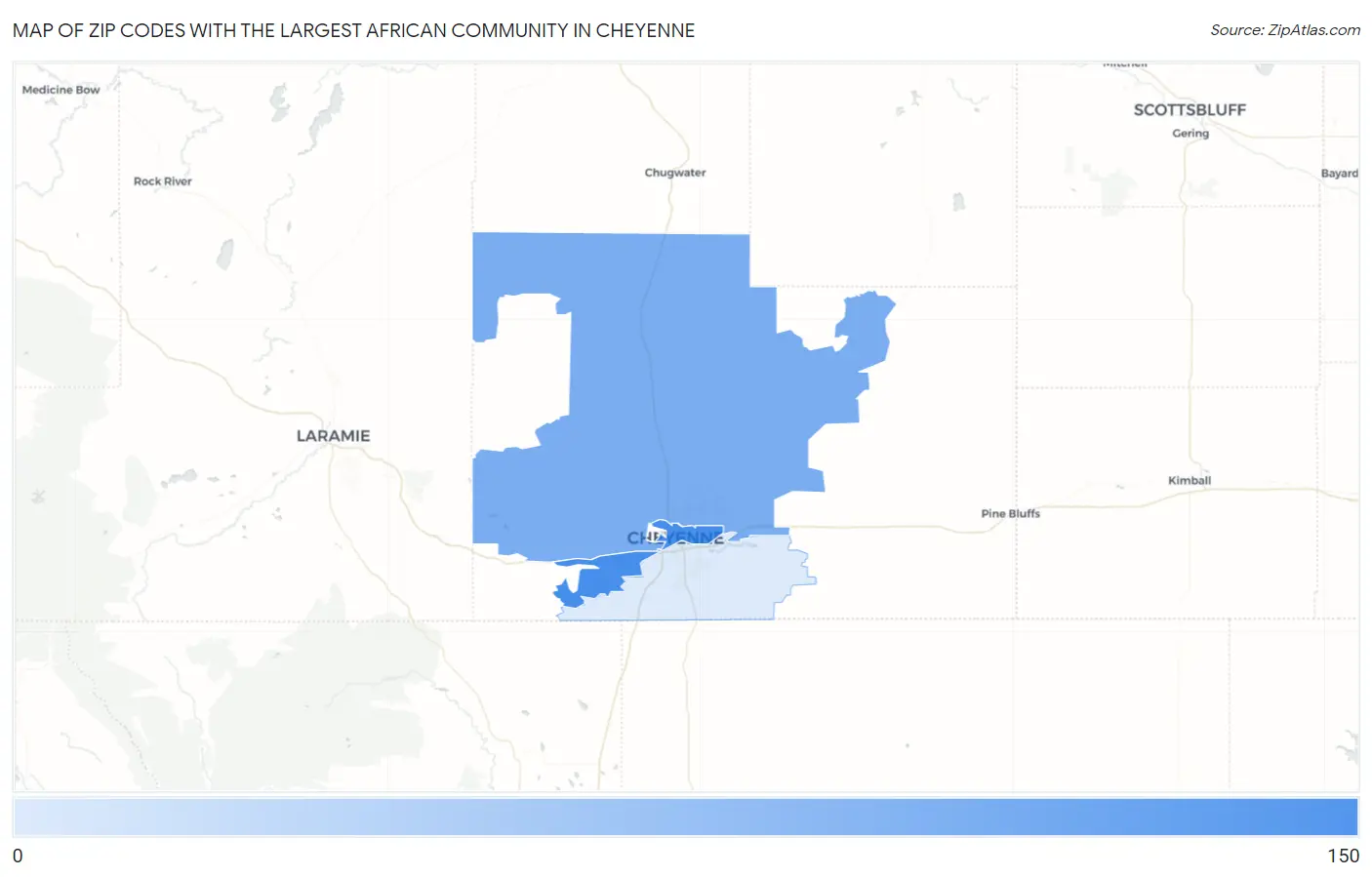 Zip Codes with the Largest African Community in Cheyenne Map