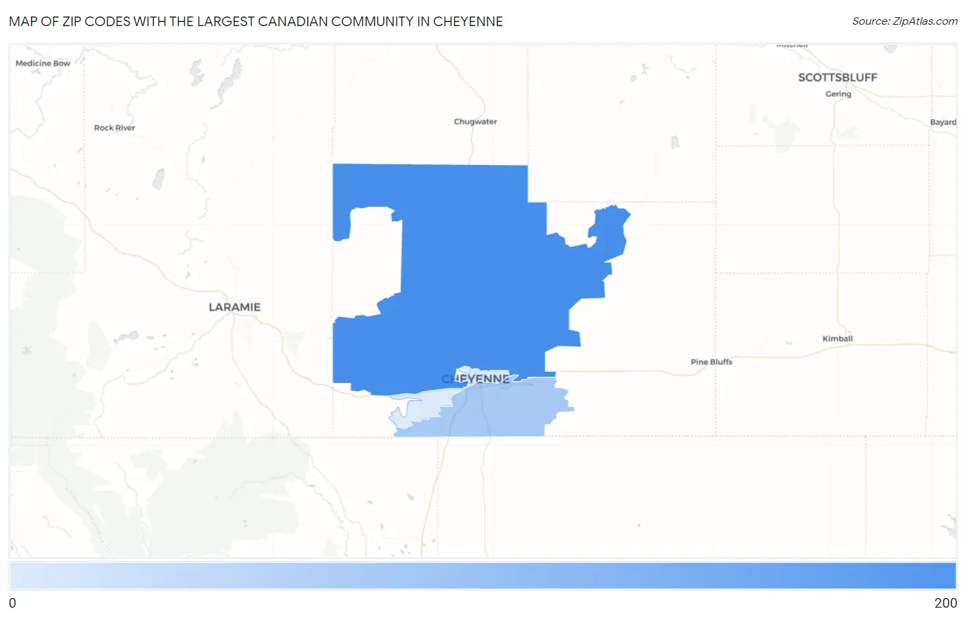 Zip Codes with the Largest Canadian Community in Cheyenne Map