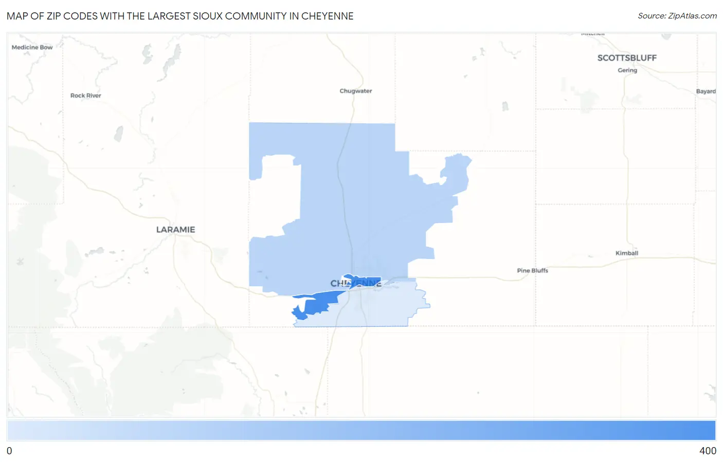 Zip Codes with the Largest Sioux Community in Cheyenne Map