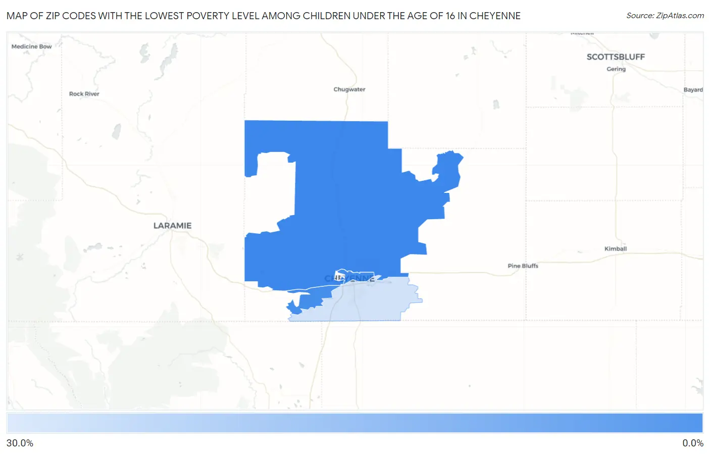 Zip Codes with the Lowest Poverty Level Among Children Under the Age of 16 in Cheyenne Map
