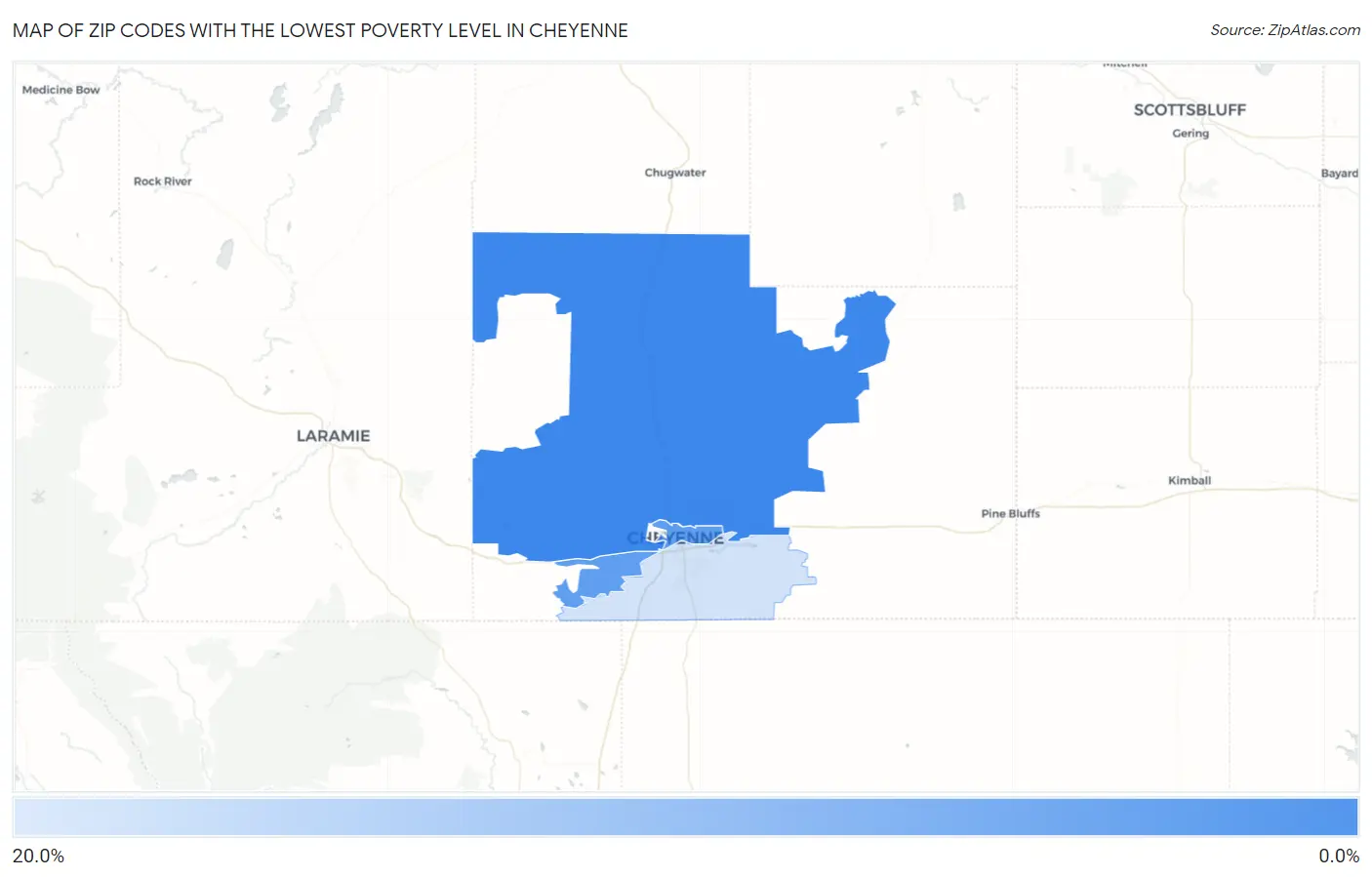 Zip Codes with the Lowest Poverty Level in Cheyenne Map