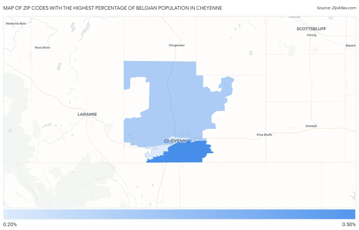 Zip Codes with the Highest Percentage of Belgian Population in Cheyenne Map