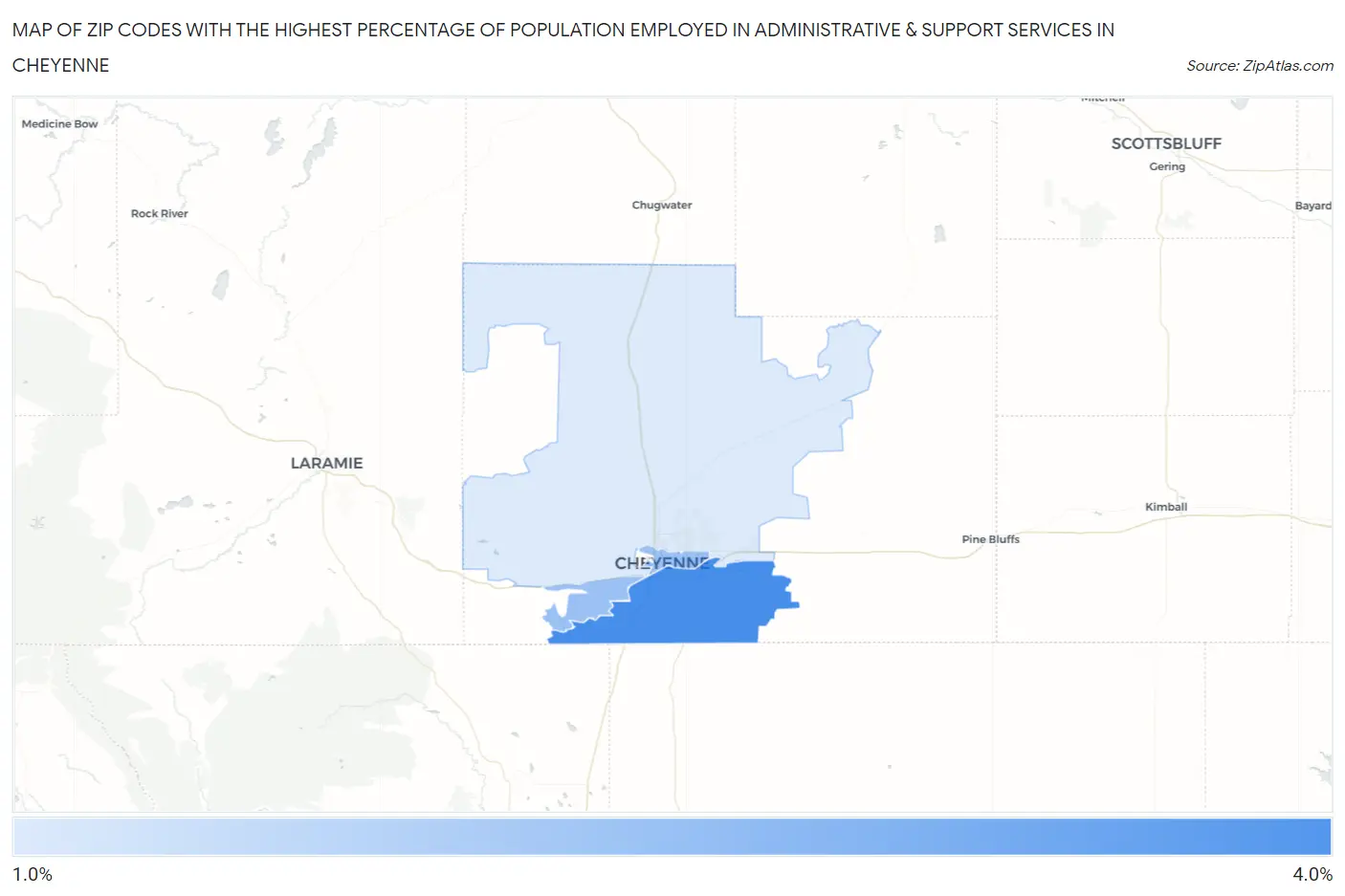 Zip Codes with the Highest Percentage of Population Employed in Administrative & Support Services in Cheyenne Map