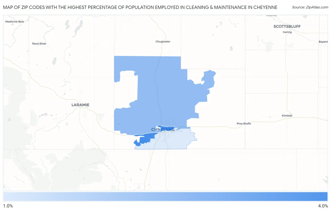 Zip Codes with the Highest Percentage of Population Employed in Cleaning & Maintenance in Cheyenne Map