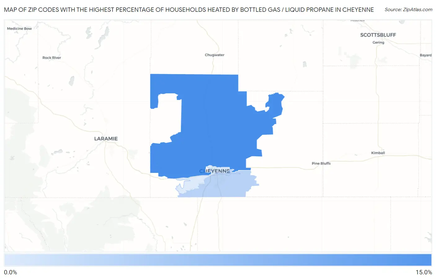 Zip Codes with the Highest Percentage of Households Heated by Bottled Gas / Liquid Propane in Cheyenne Map