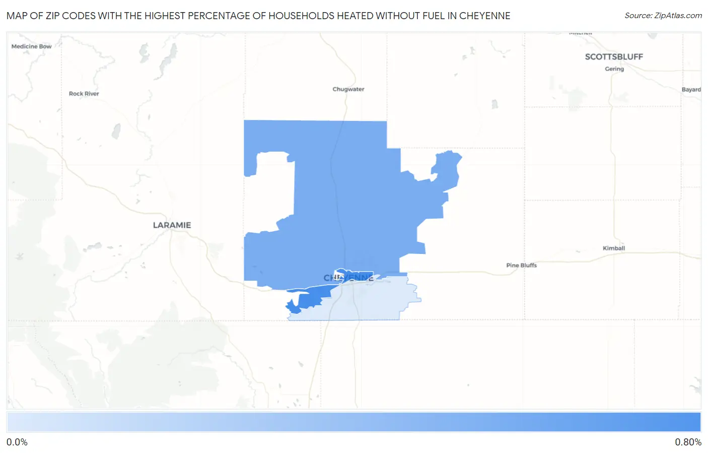 Zip Codes with the Highest Percentage of Households Heated without Fuel in Cheyenne Map