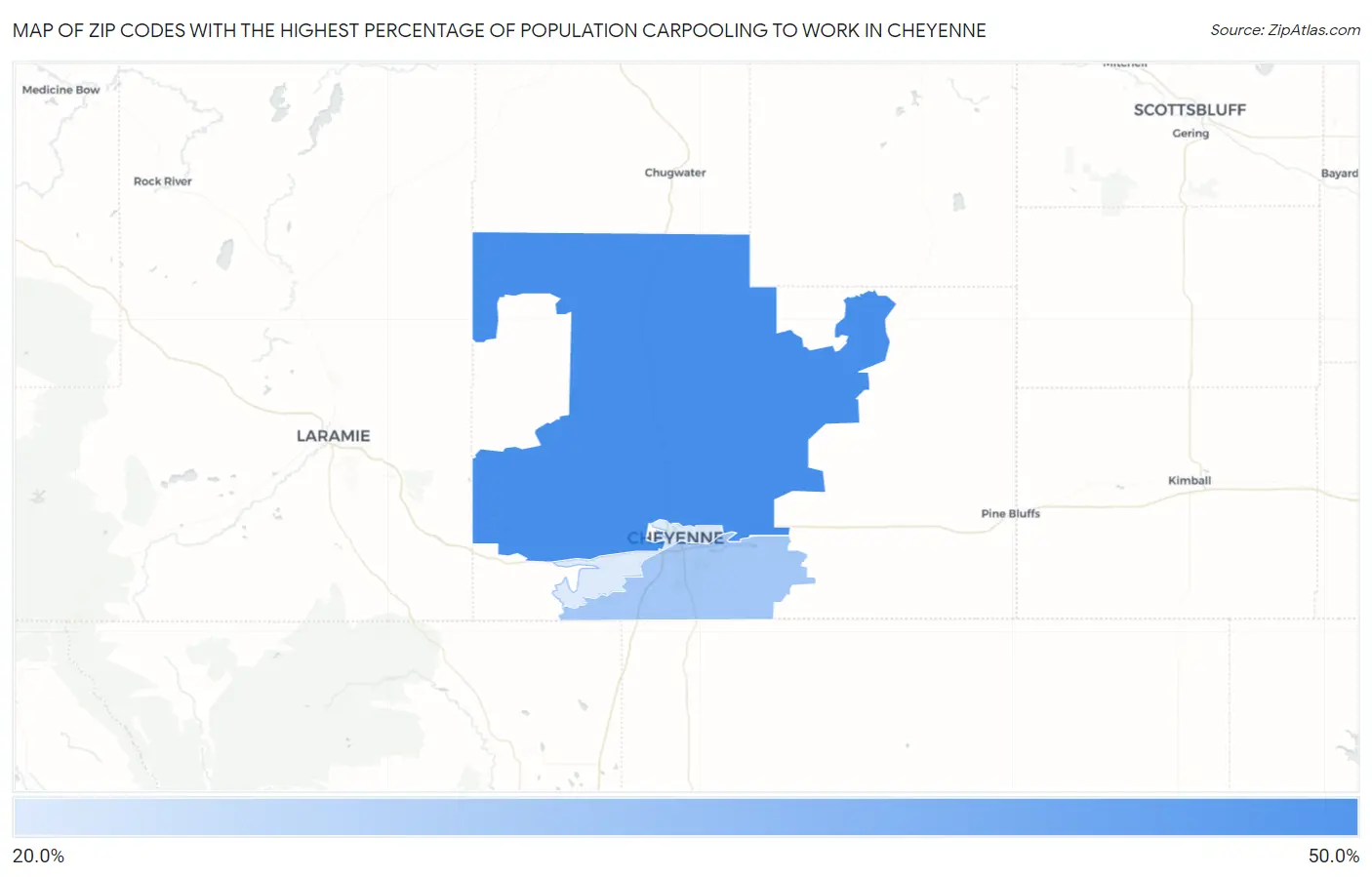 Zip Codes with the Highest Percentage of Population Carpooling to Work in Cheyenne Map