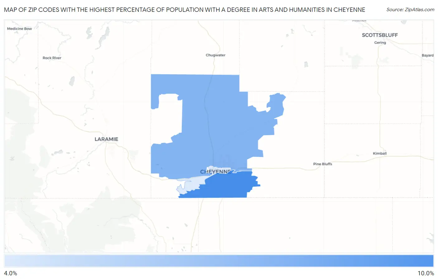 Zip Codes with the Highest Percentage of Population with a Degree in Arts and Humanities in Cheyenne Map
