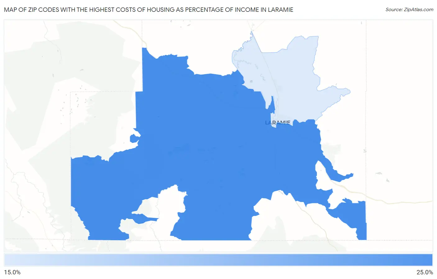 Zip Codes with the Highest Costs of Housing as Percentage of Income in Laramie Map
