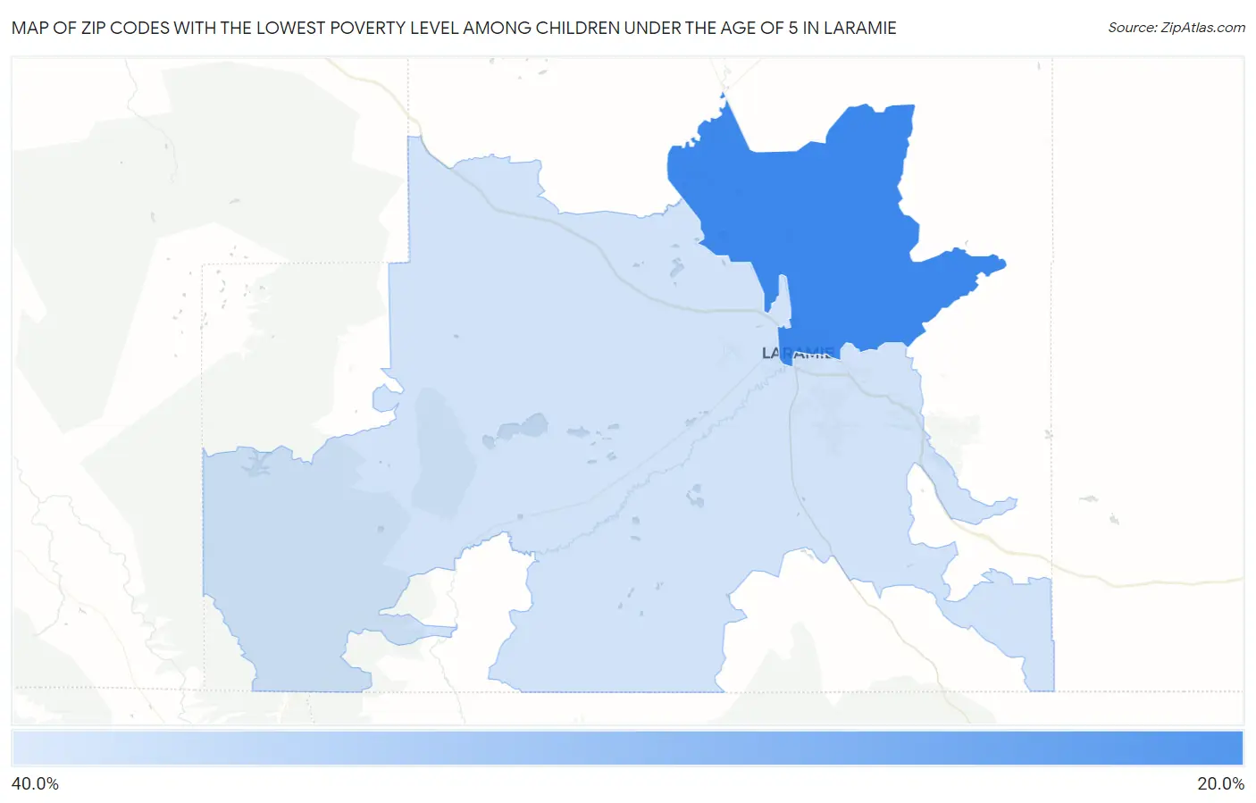 Zip Codes with the Lowest Poverty Level Among Children Under the Age of 5 in Laramie Map