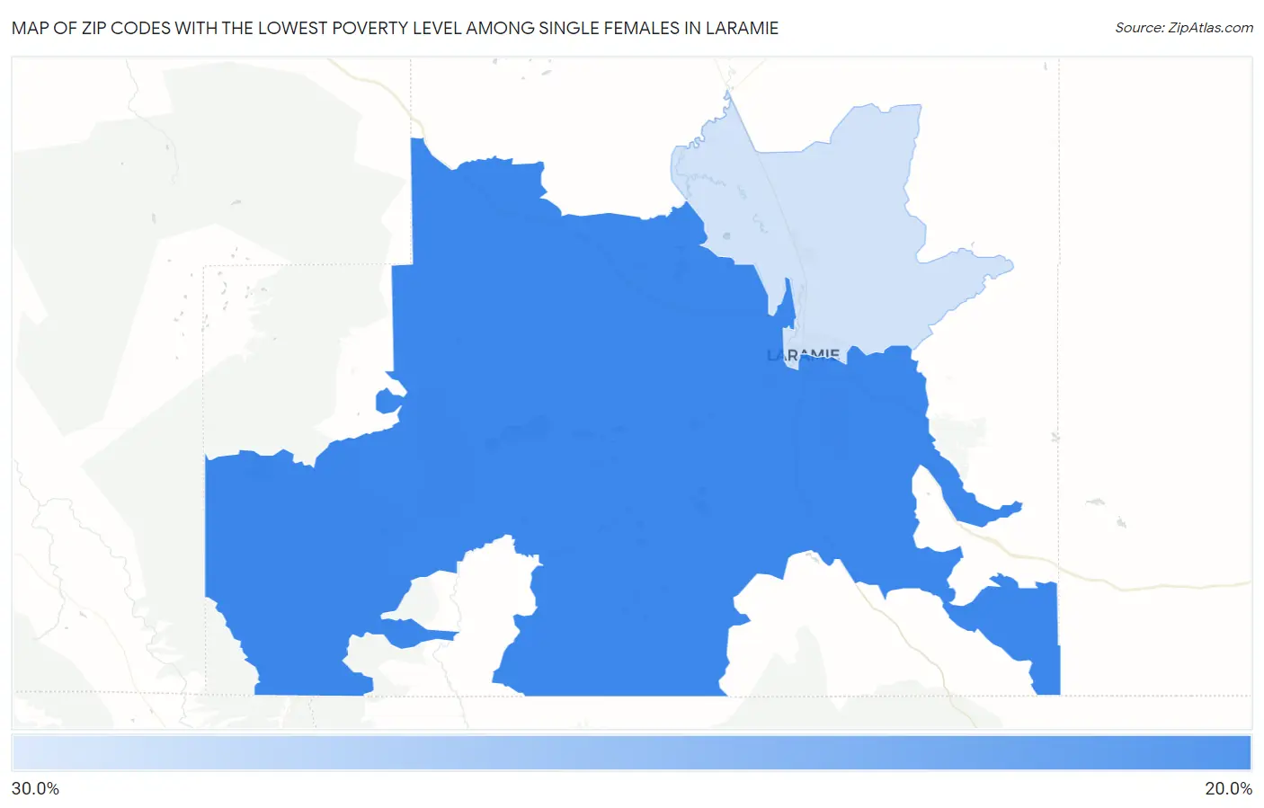 Zip Codes with the Lowest Poverty Level Among Single Females in Laramie Map