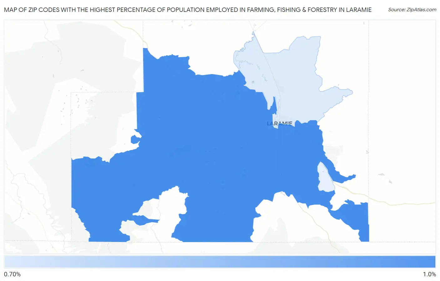 Zip Codes with the Highest Percentage of Population Employed in Farming, Fishing & Forestry in Laramie Map