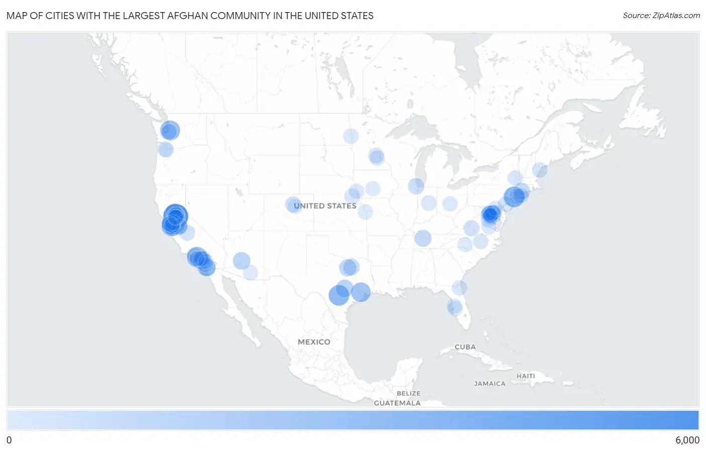 Cities with the Largest Afghan Community in the United States Map