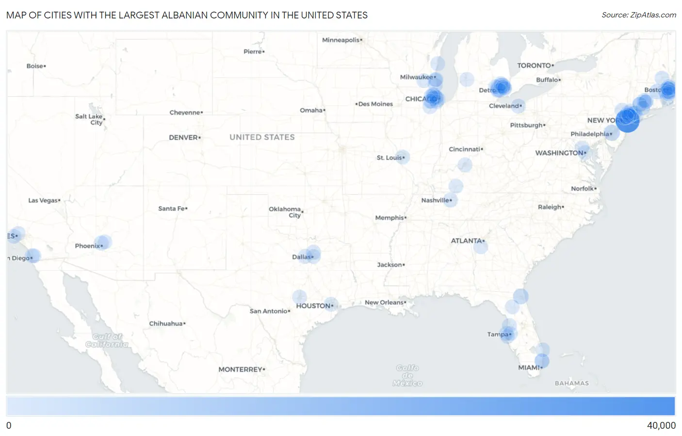 Cities with the Largest Albanian Community in the United States Map