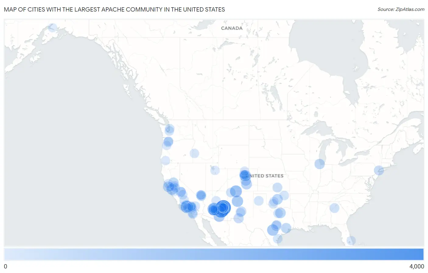 Cities with the Largest Apache Community in the United States Map