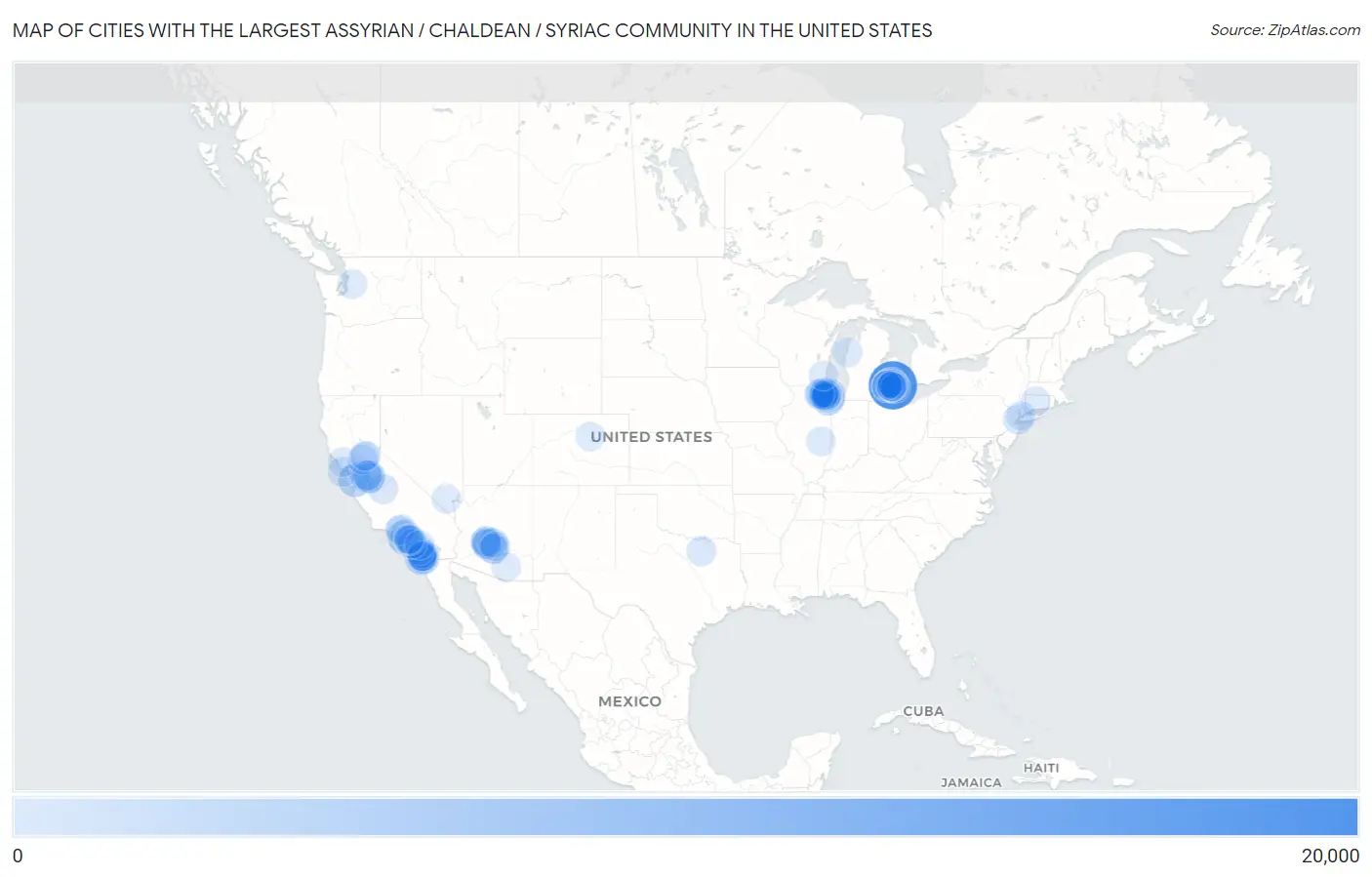 Cities with the Largest Assyrian / Chaldean / Syriac Community in the United States Map