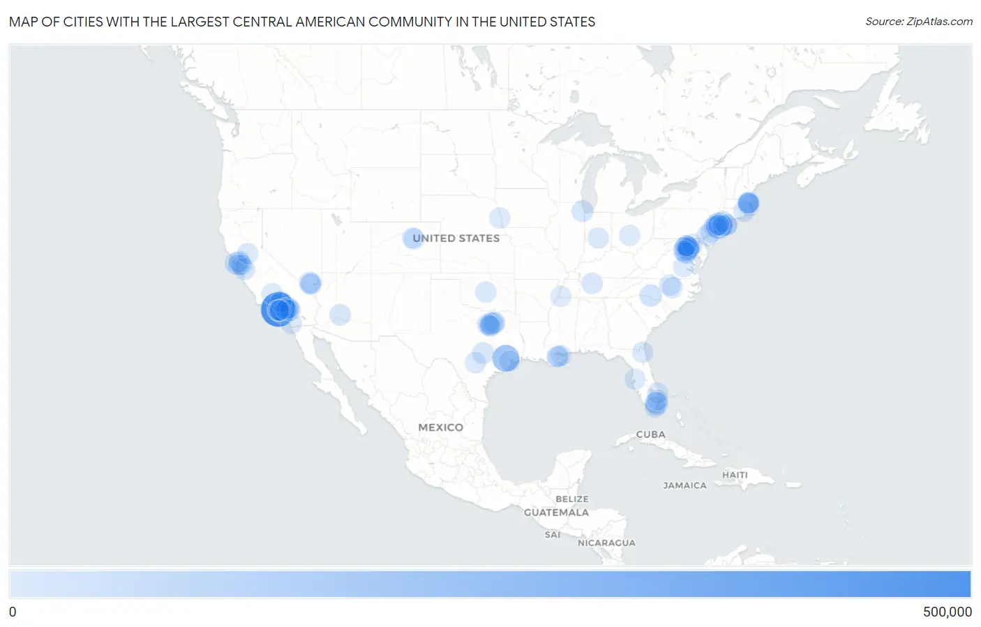 Cities with the Largest Central American Community in the United States Map