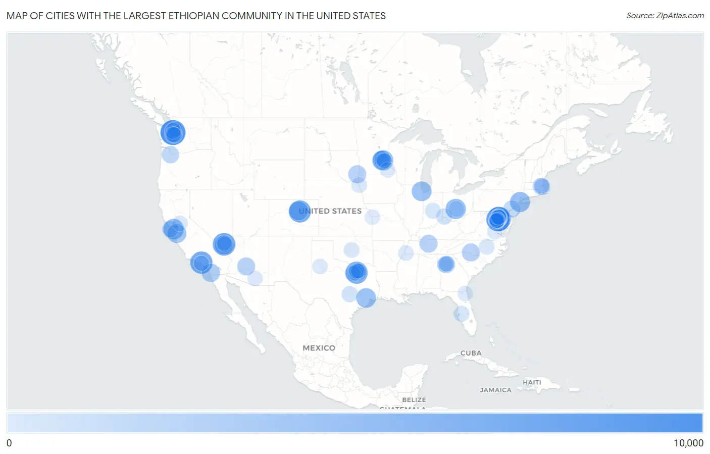 Cities with the Largest Ethiopian Community in the United States Map