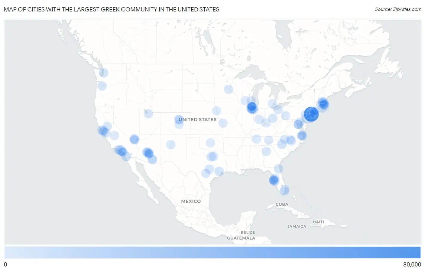 Cities with the Largest Greek Community in the United States Map