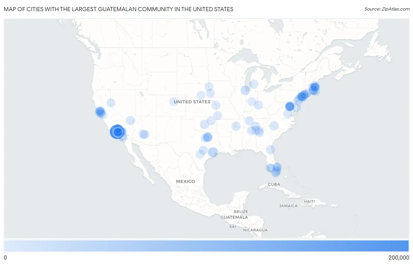 Cities with the Largest Guatemalan Community in the United States Map