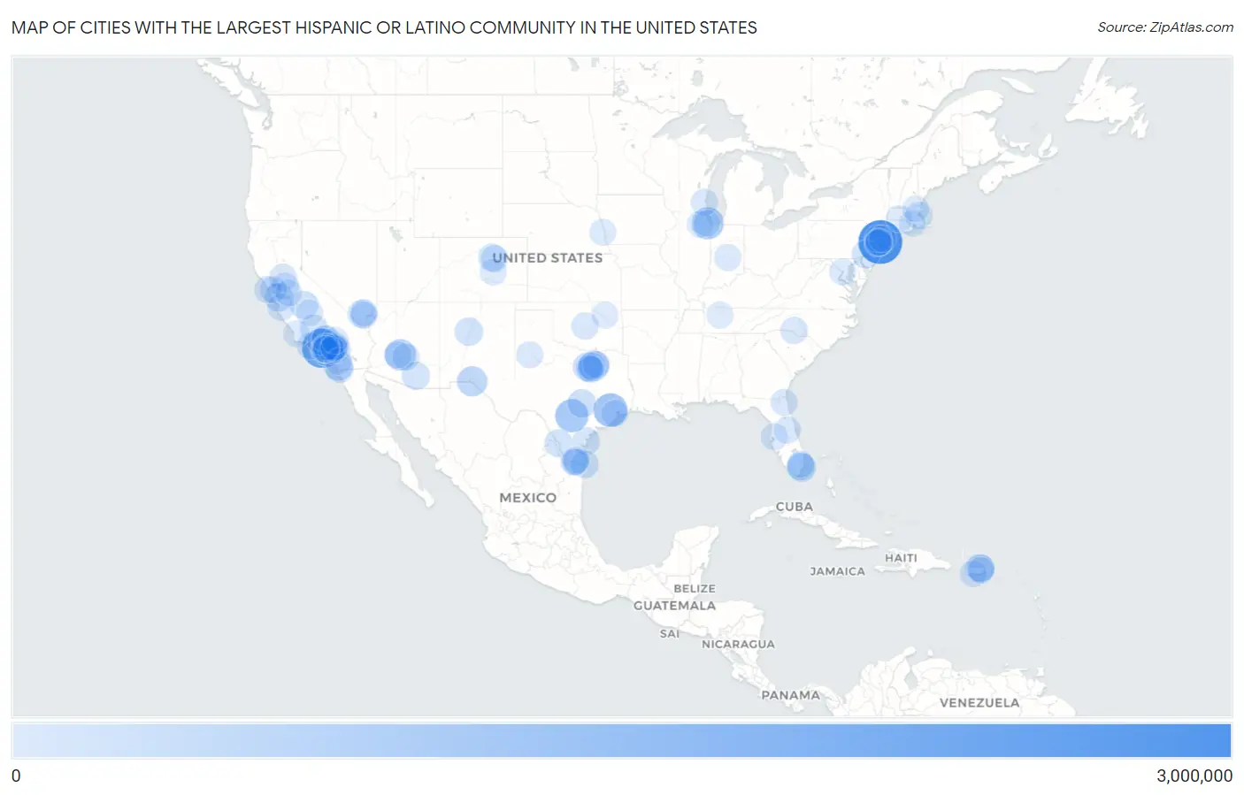 Cities with the Largest Hispanic or Latino Community in the United States Map