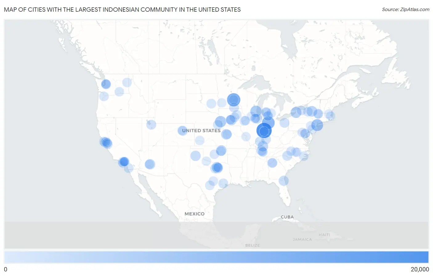 Cities with the Largest Indonesian Community in the United States Map