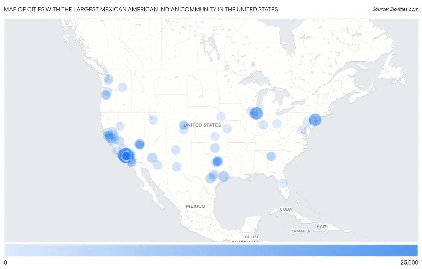 Cities with the Largest Mexican American Indian Community in the United States Map
