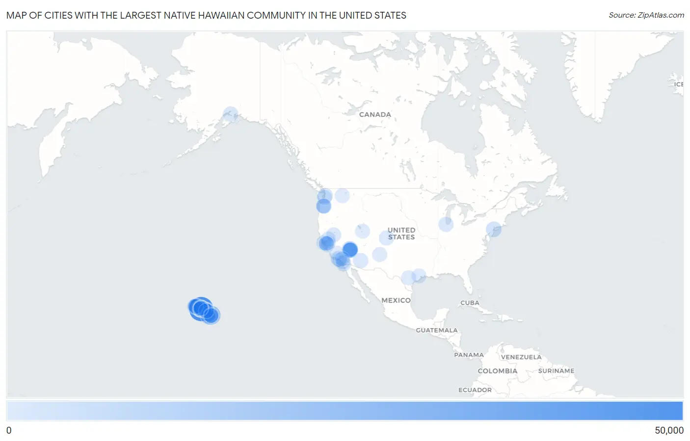 Cities with the Largest Native Hawaiian Community in the United States Map