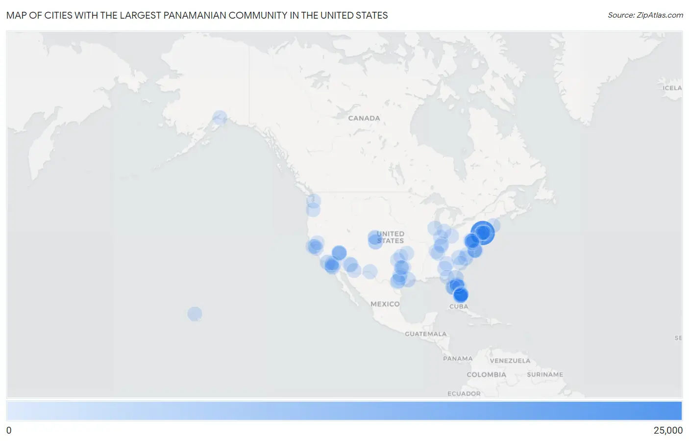 Cities with the Largest Panamanian Community in the United States Map
